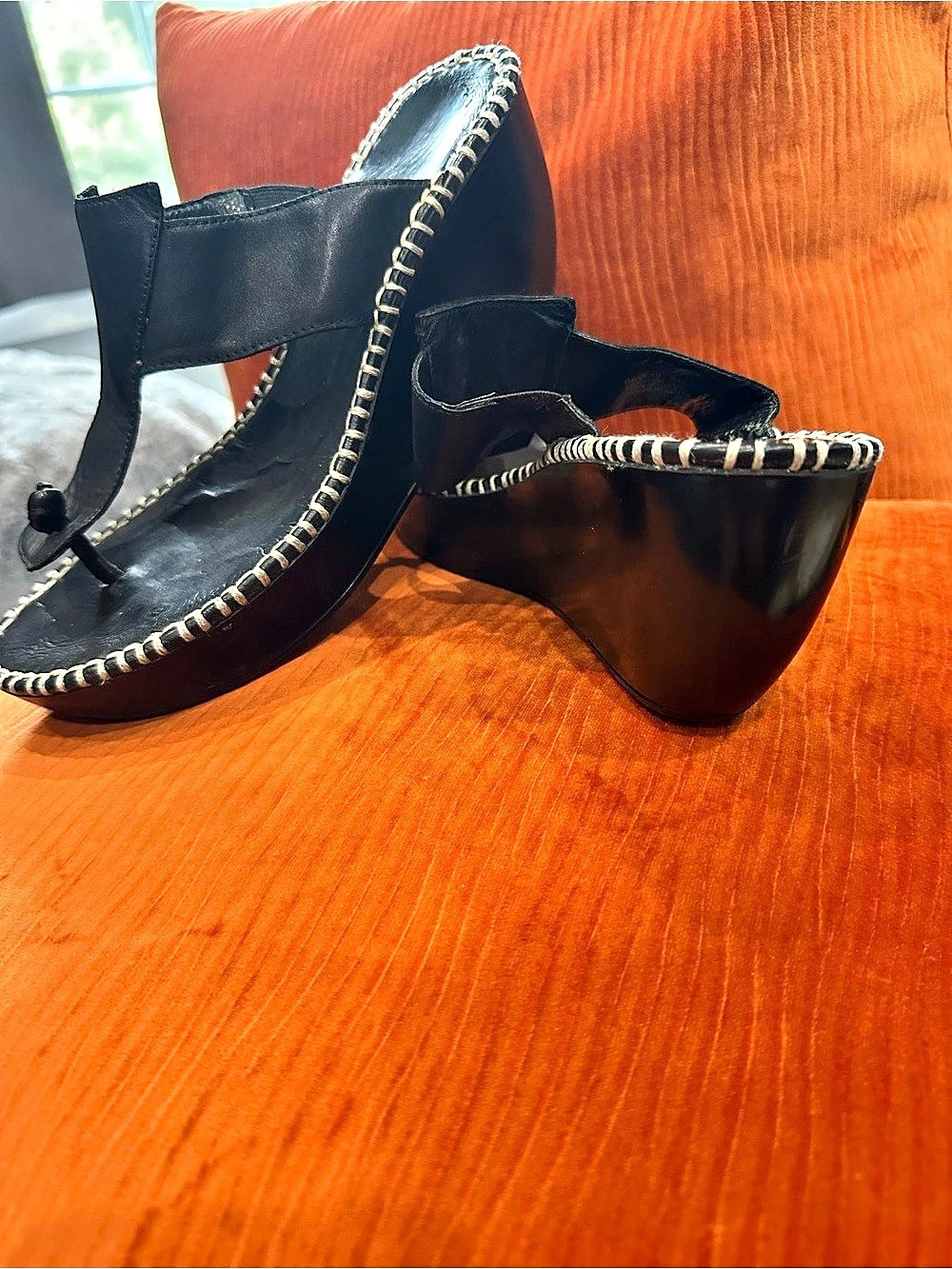 Black Leather Wedge Sandals